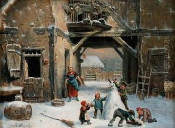 Jeux D'hiver Oil Painting by Louis-Claude Mallebranche