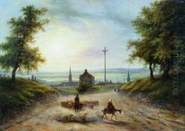 Caen : Vue Du Haut De La Route De La Delivrande Oil Painting by Louis-Claude Mallebranche