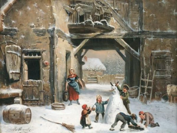 Le Bonhomme De Neige Oil Painting by Louis-Claude Mallebranche