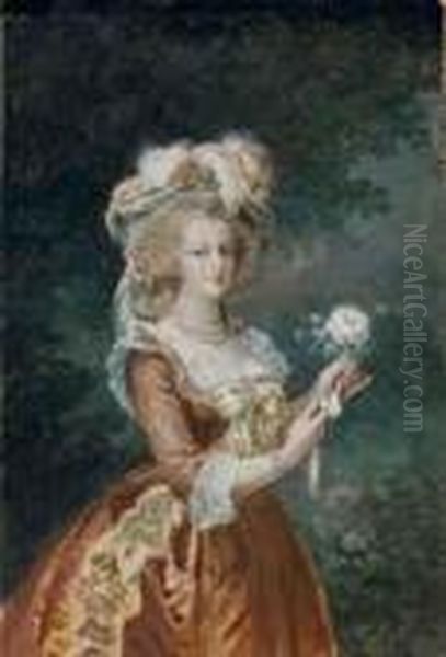 Portrait De Marie-antoinette A La Rose Oil Painting by Jean-Baptiste Mallet