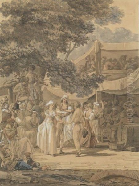 Fete Villageoise Oil Painting by Jean-Baptiste Mallet