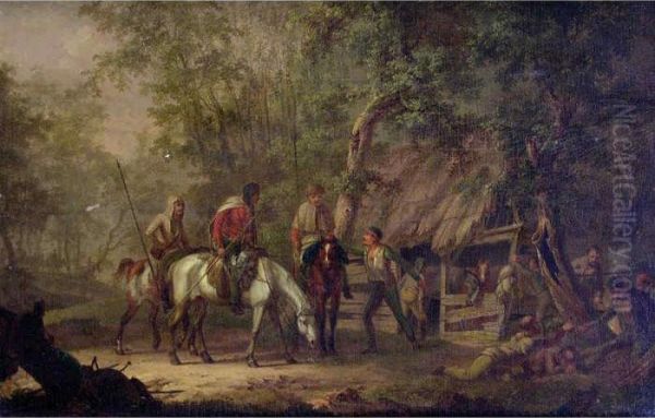 Hunting Party At A Stable Oil Painting by Gerrit Mallein Malleyn