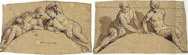 Two Studies Of Reclining Male Nudes, For Overdoors Oil Painting by Pietro Malombra