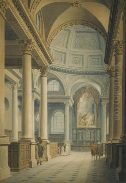 St. Stephen's Walbrook Church, London Oil Painting by Thomas The Younger Malton