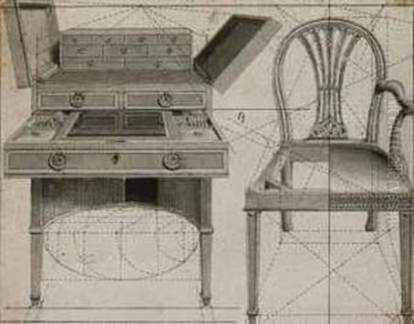 A Perspective Drawing Of A Desk And Chair Oil Painting by Thomas The Younger Malton