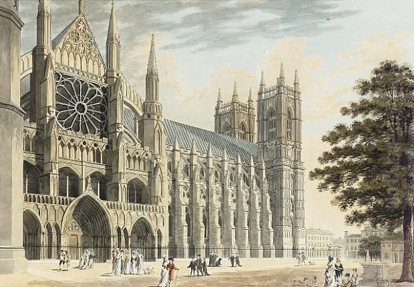 The North Front Of Westminster Abbey Oil Painting by Thomas The Younger Malton