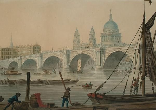 Blackfriars Bridge With St Paul's Cathedral Beyond Oil Painting by Thomas The Younger Malton