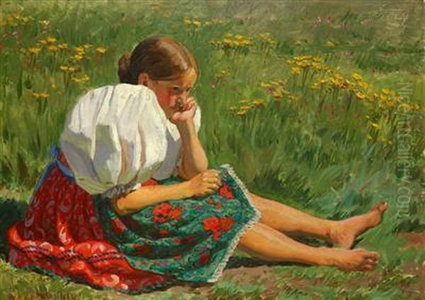 A Girl From Havlovice Oil Painting by Vaclav Maly