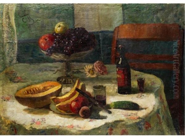 Stilleben Mit Melone Oil Painting by Sergei Vasilievich Malyutin