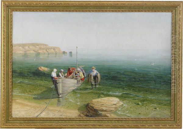 Fishermen On The Black Sea Oil Painting by Sergei Vasilievich Malyutin