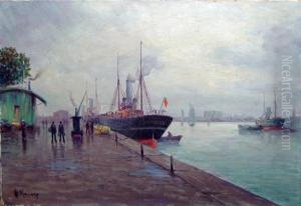  Bateaux A Quai Et Dans La Rade  Oil Painting by Vincent Manago