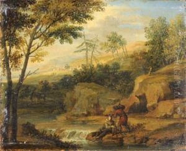 Le Repos Pres D'une Cascade Oil Painting by Jacobus Sibrandi Mancandan