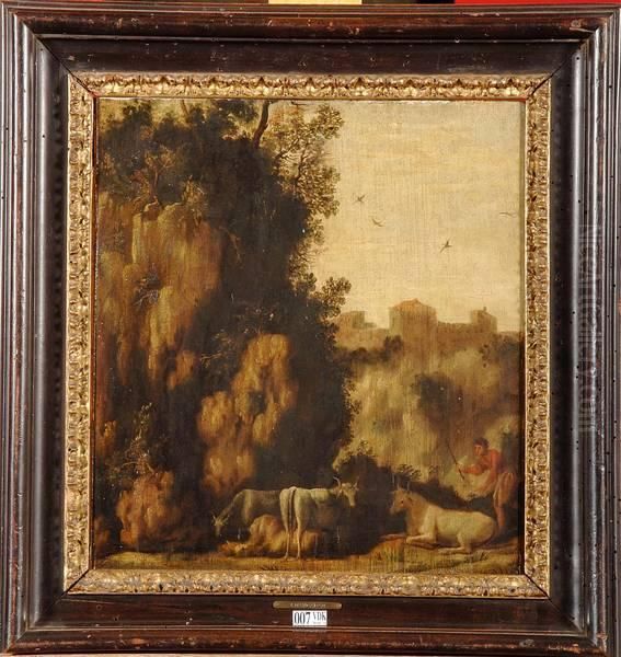 Vacher Et Son Troupeau Dans Un Paysage Montagneux Oil Painting by Jacobus Sibrandi Mancandan