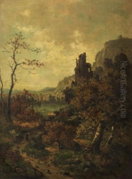 Grosse Herbstlandschaft Mit Blick Aufeinen Teich Oil Painting by G Mancari