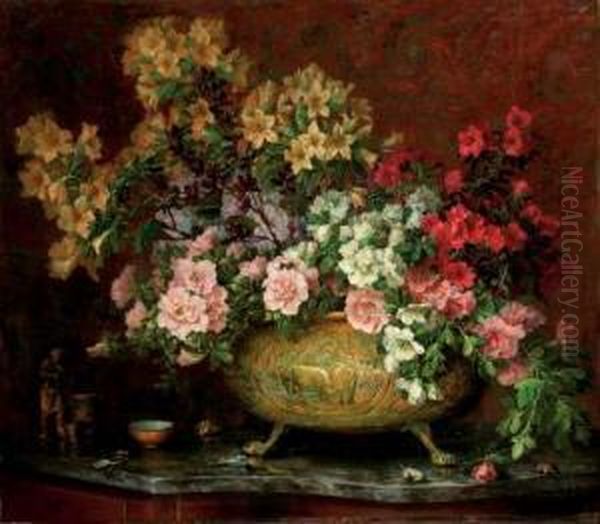 A Bouquet In A Copper Pot Oil Painting by Lucien Manceau