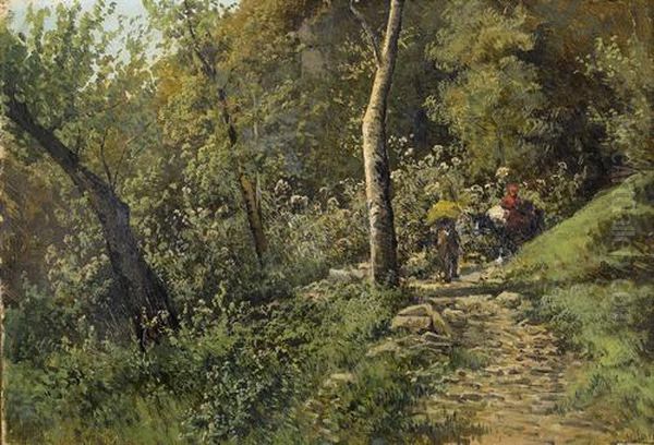 Sommerliche Reisegesellschaft Auf Einem Waldweg Oil Painting by Carlo Mancini