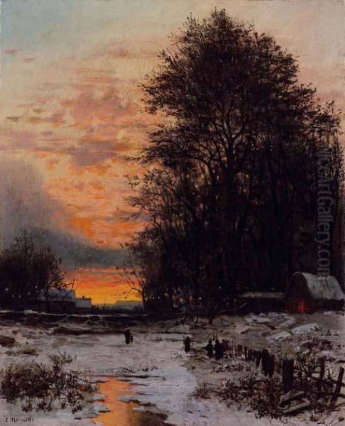 Tramonto D'inverno Oil Painting by Carlo Mancini