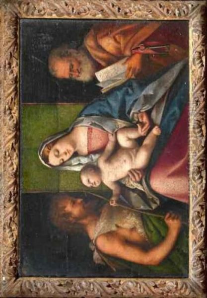 Madonna In Trono Col Bambino, San Pietro E 
San Giovanni Battista Oil Painting by Domenico Mancini