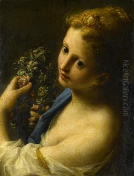 A Young Lady As Flora Oil Painting by Francesco Mancini