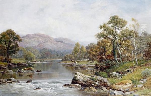 Anglers On A River Oil Painting by William Henry Mander