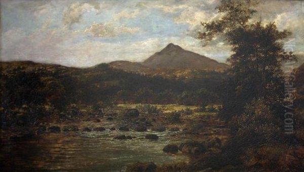 Stepping Stones On The Llugny, Moel Siabod In The Distance Oil Painting by William Henry Mander