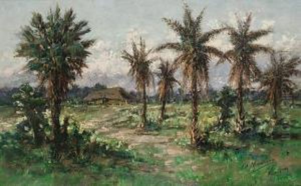 A Palm Grove, Paraquay Oil Painting by Edouard Jean Marie Manduau