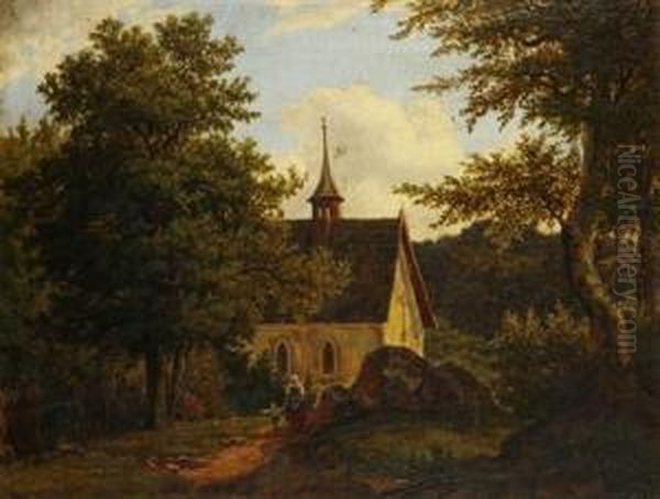 A Landscape With A Chapel Oil Painting by Antonin Manes