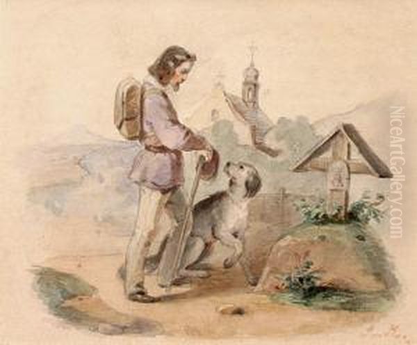 Pilgrim At A Grave Oil Painting by Amalie Manesova