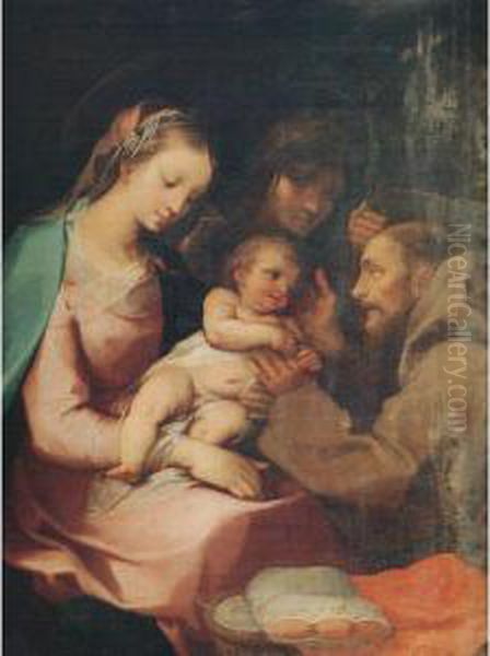 Madonna Col Bambino, San Francesco E Una Santa Oil Painting by Rutilio Manetti