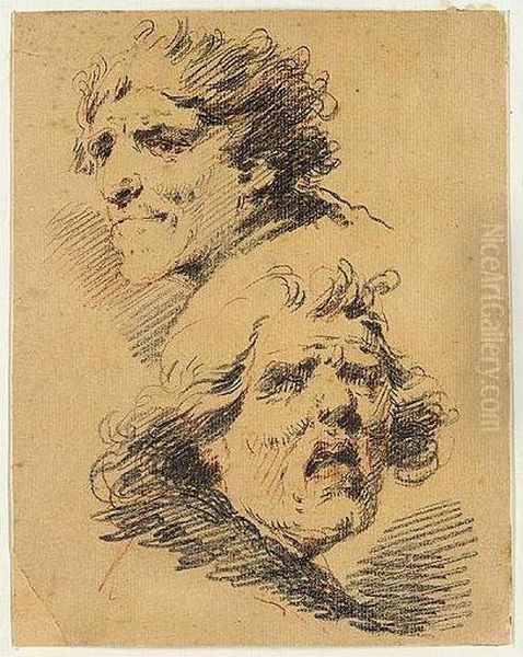 Two Caricatures Of Heads Oil Painting by Emilio Manfredi