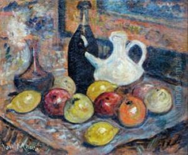 Fruits, Carafe Et Bouteille Oil Painting by Joseph C., Jose Mange