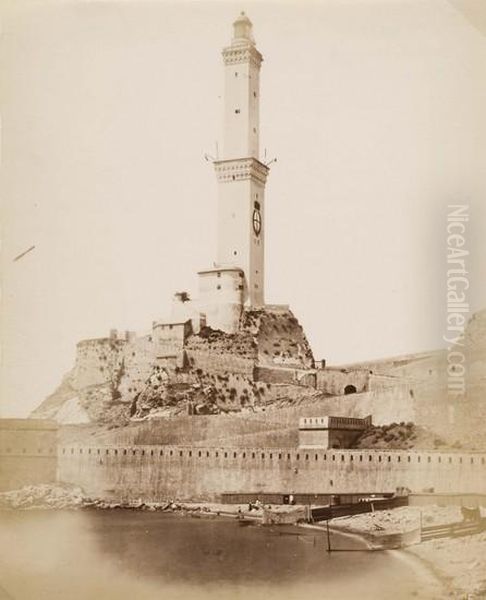 Genova, La Lanterna. Oil Painting by Antonio Mangiagalli