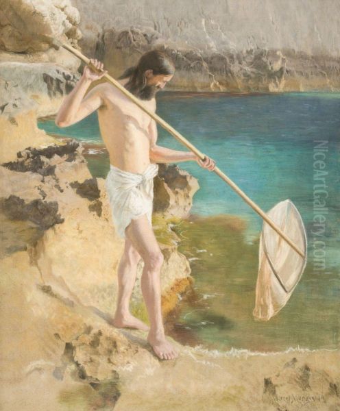 Pecheur Sur Un Littoral Oil Painting by Marcel Mangin