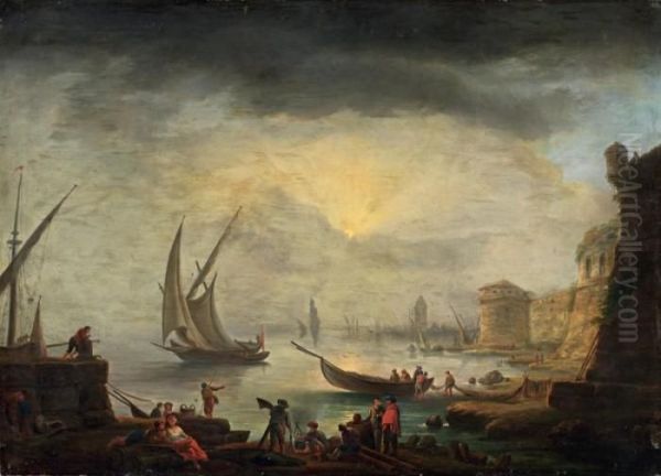 Veduta Di Porto Oil Painting by Adriaen Manglard