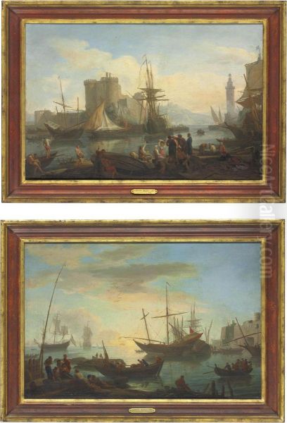 A Capriccio View Of The Harbour At Naples Oil Painting by Adriaen Manglard