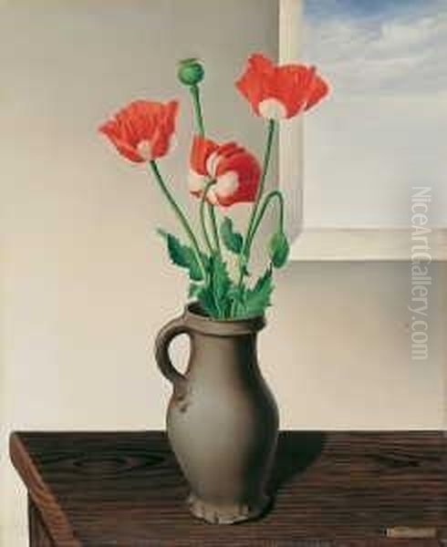 Stilleben Mit Rotem Mohn Oil Painting by Josef Mangold