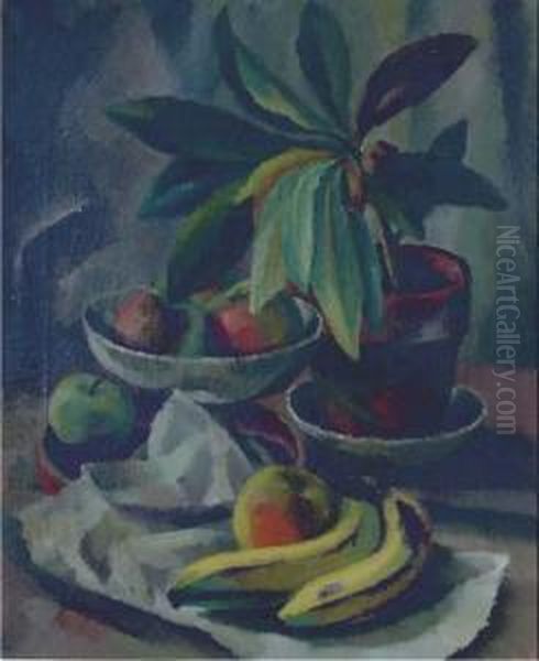 Bananas And Apples In A Compote Oil Painting by Edward Middleton Manigault