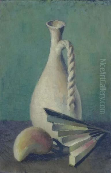 A Jug, Pear And A Fan Oil Painting by Edward Middleton Manigault