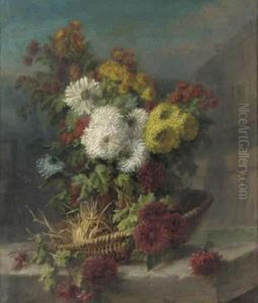 Still Life With Chrysanthemum In A Basket Oil Painting by Augustin Maniquet