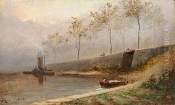 Bord De Canal Oil Painting by Frederic Marius Maniquet