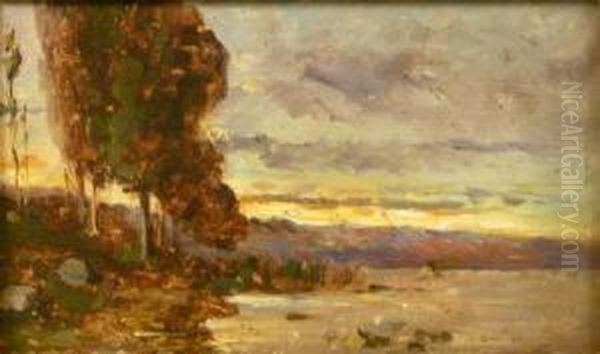 Trees By A Lake Oil Painting by Frederic Marius Maniquet