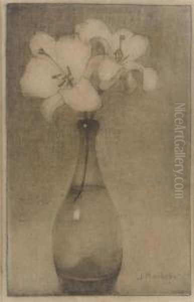 Twee Lelies In Een Fleschje: Two Lilies In A Bottle Oil Painting by Jan Mankes