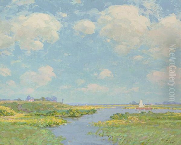 Salt Meadows Oil Painting by Thomas Rathbone Manley