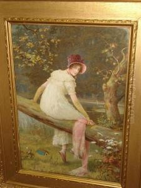 A Startled Maiden Oil Painting by Alice Elfrida Manly