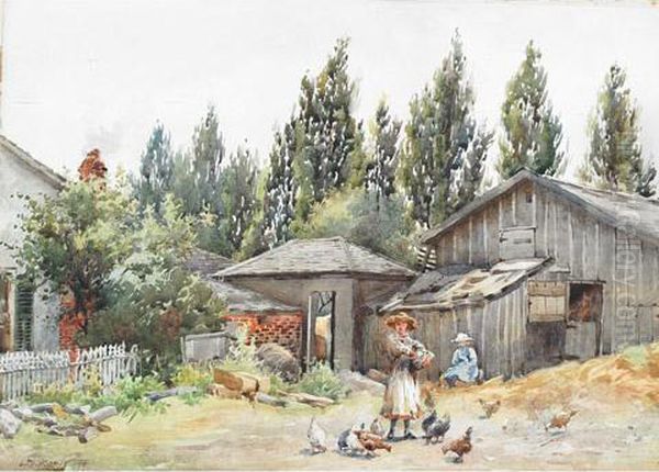 Feeding The Hens Oil Painting by Charles Macdonald Manly