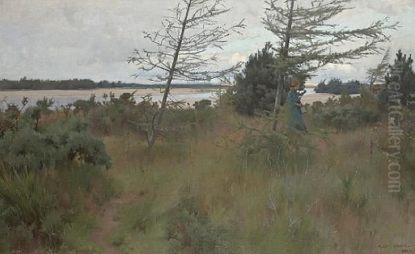 On The Findhorn Oil Painting by Alexander Mann