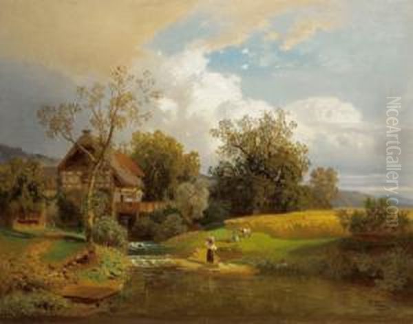 Idyllischer Bauernhof Oil Painting by Edward Mann