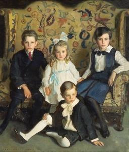 A Family Portrait Of Four Children Oil Painting by Harrington Mann