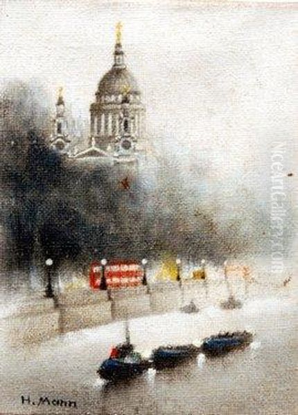 St Paul's From The Thames Oil Painting by Harrington Mann