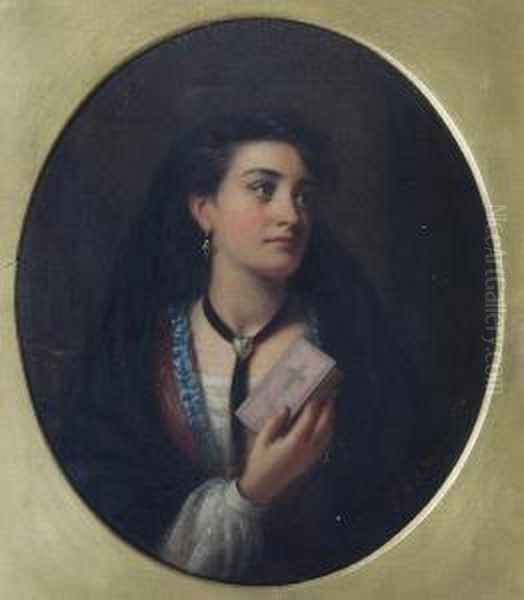 Portrait Of A Girl In Contemplation Oil Painting by Joshua Hargrave Sams Mann